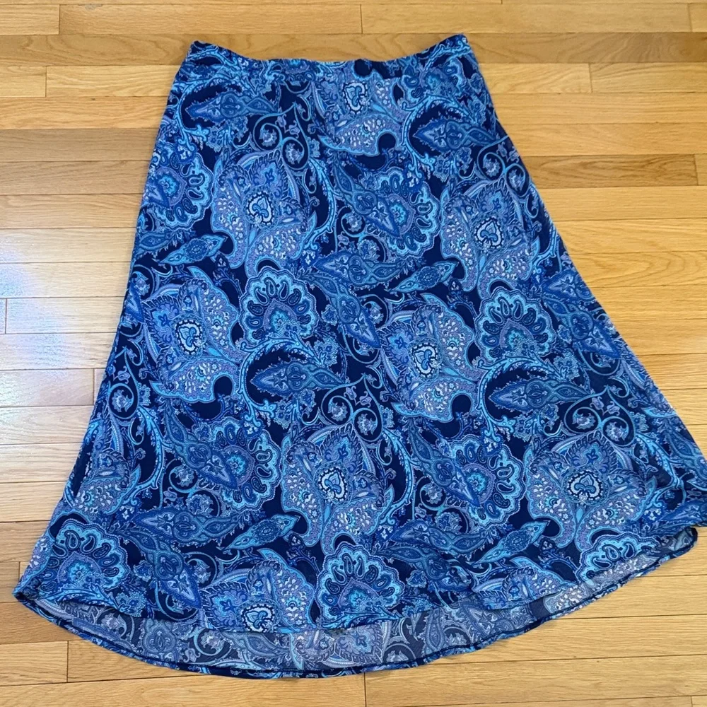 Roz & Ali Blue Paisley A-Line Skirt